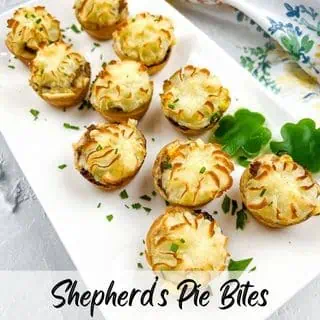 Shepherd's Pie Bites on a white platter.
