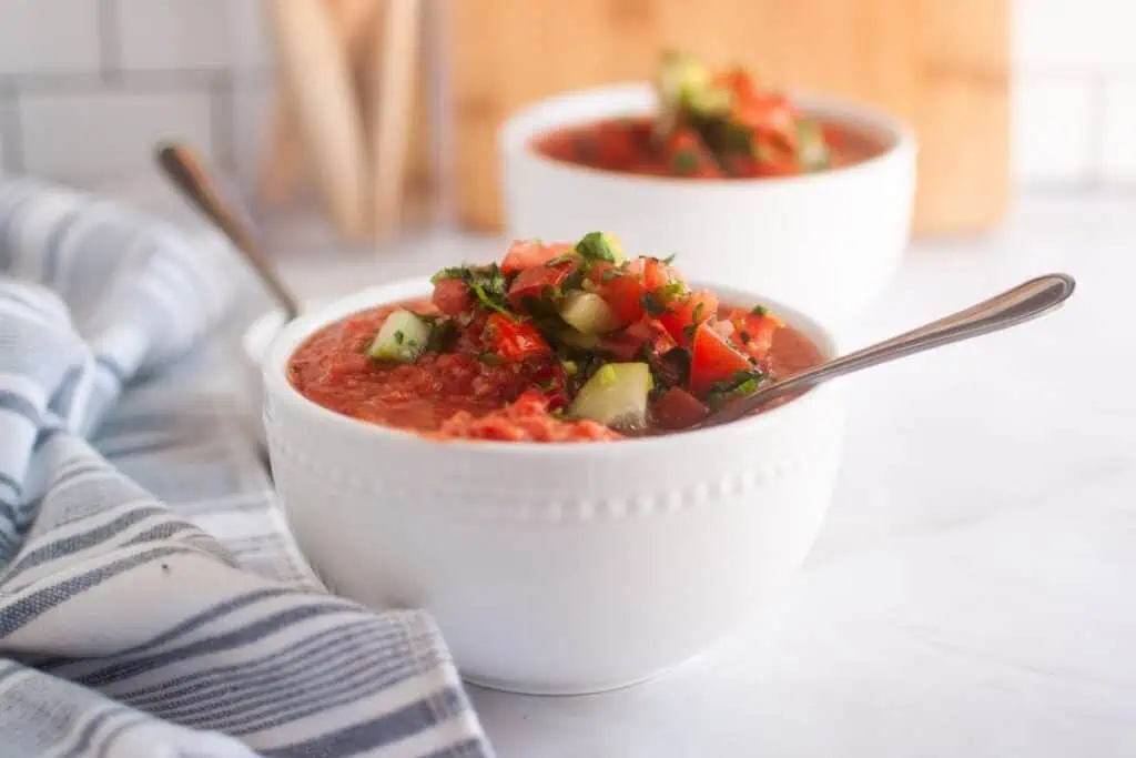 Delicious Classic Gazpacho in a bowl.