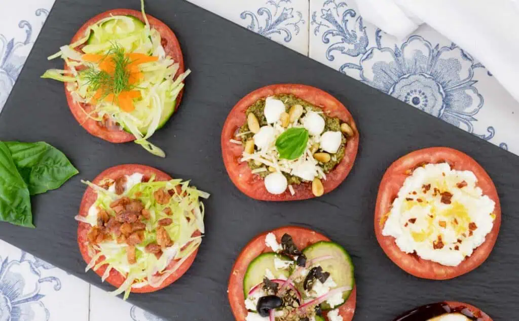 A tray of food on a table.