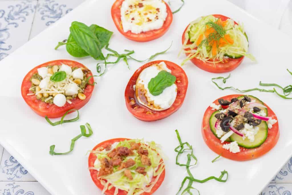 A plate of food on a white surface.