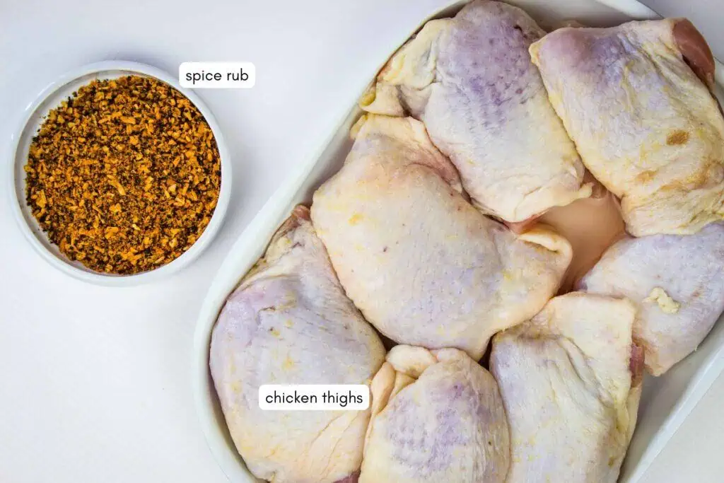 Ingredients for smoked chicken thighs.
