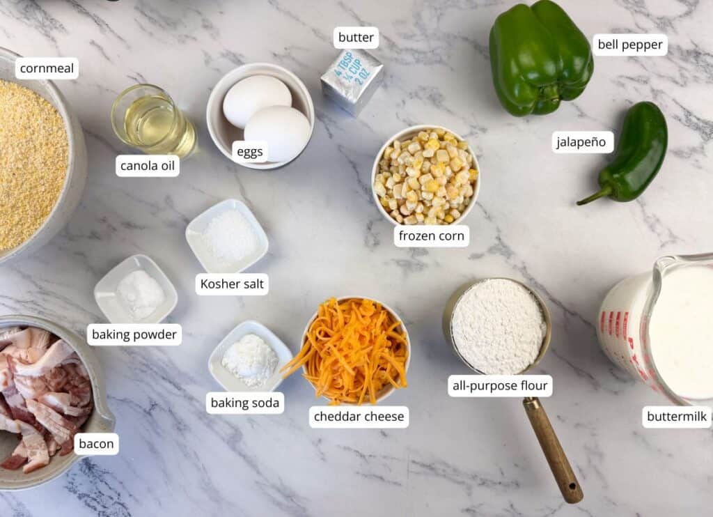 Cowboy Cornbread ingredients with labels.