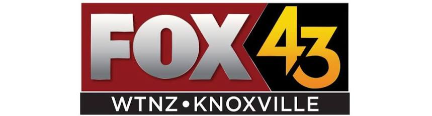 FOX 43 WTNZ Knoxville logo featuring bold silver, yellow, and white text on a red and black background.