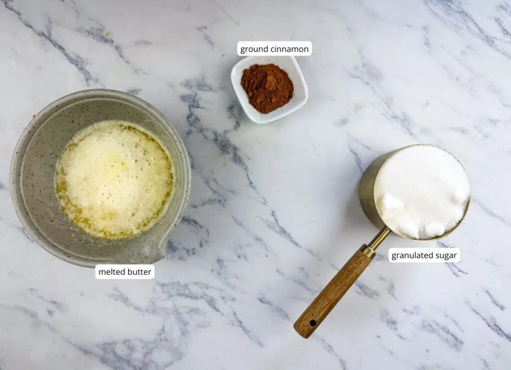 Apple Cider Mini Donut topping ingredients with labels.