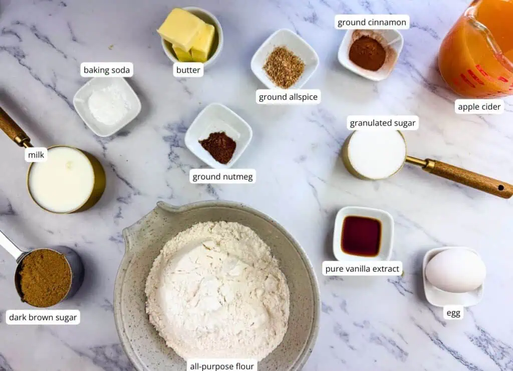 Apple Cider Mini Donut ingredients with labels.